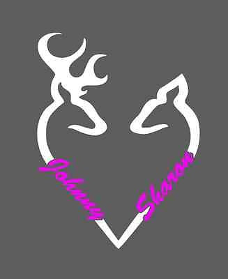 Browning Couple Heart w/ Names Vinyl Decal/Sticker (Deer) Multiple Sizes/Colors